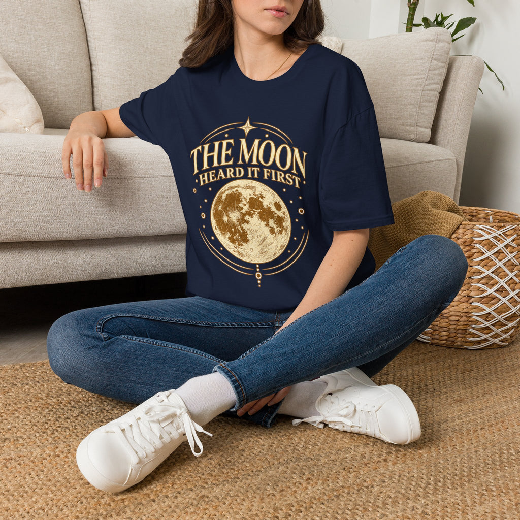 Navy unisex T-shirt with vintage celestial typography