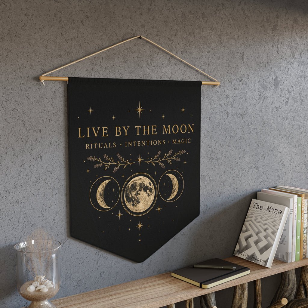 Live by the Moon wall pennant for a ritual or reading space