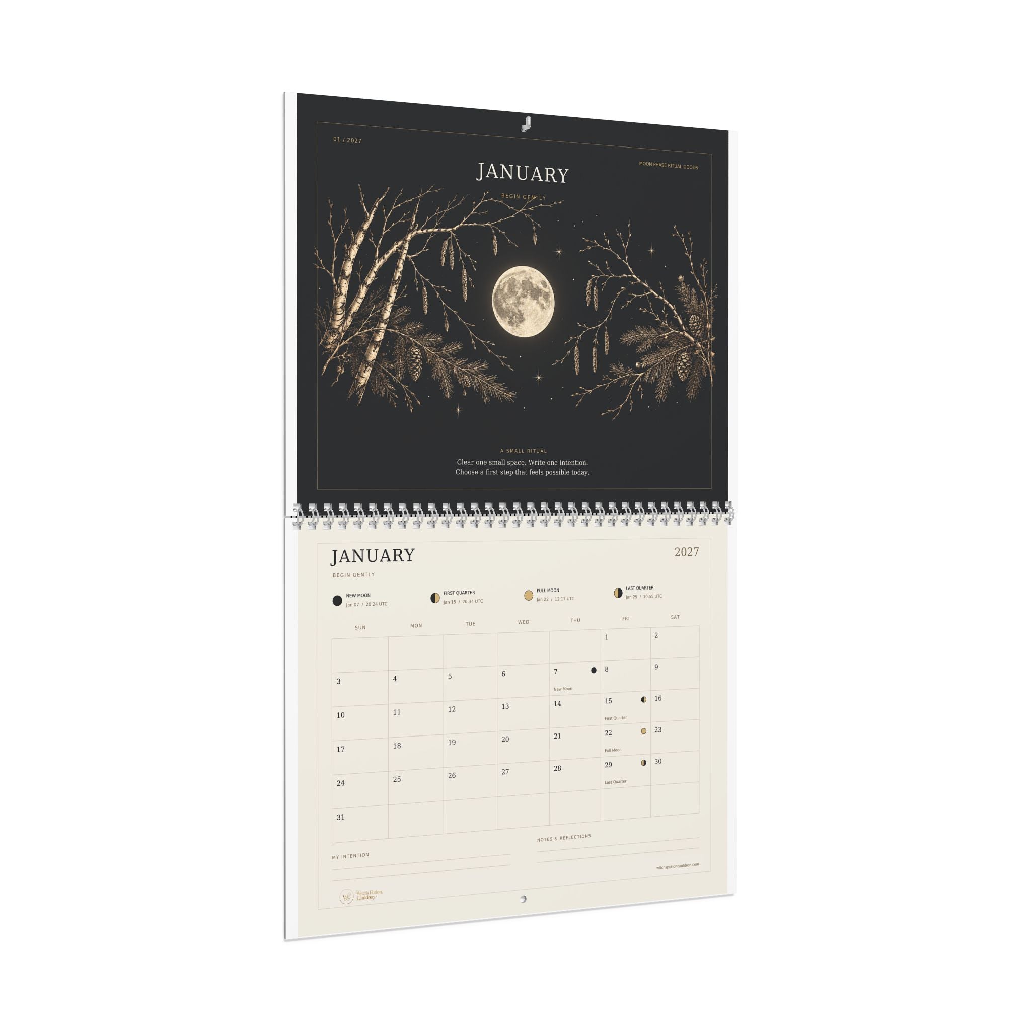 2027 lunar wall planner displayed with monthly botanical artwork
