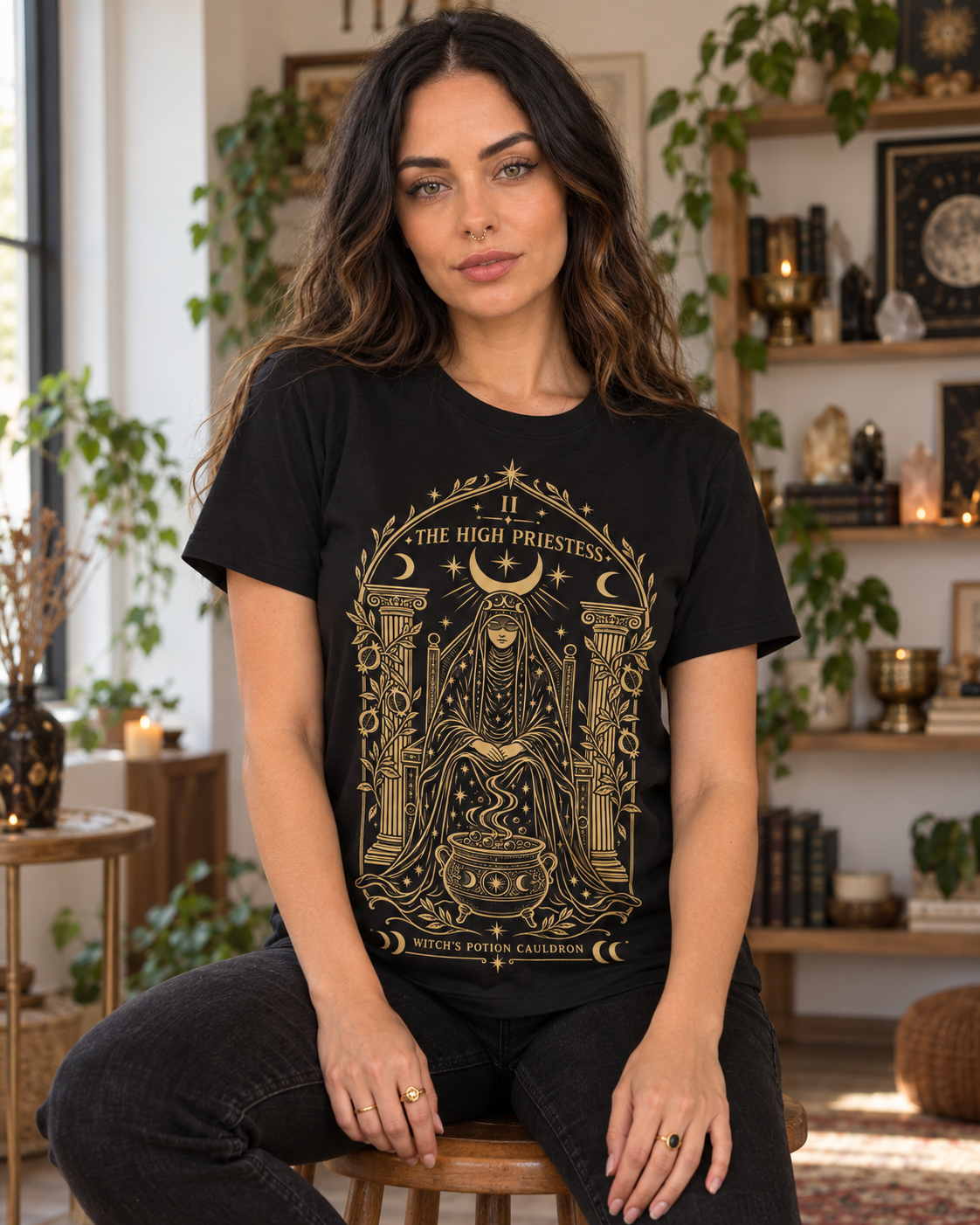 The High Priestess II | Botanical Arch Tarot T-Shirt