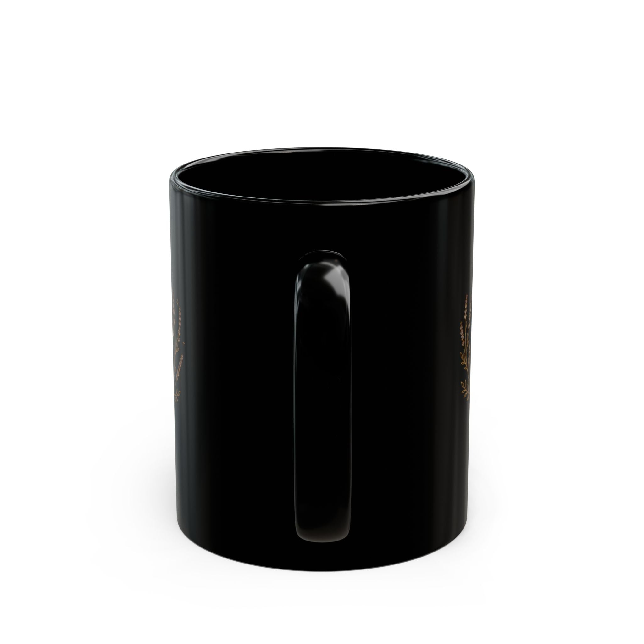 Black moon phase mug with a C-shaped handle