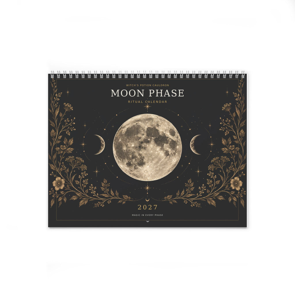 2027 Moon Phase Ritual Calendar open to a spacious monthly grid