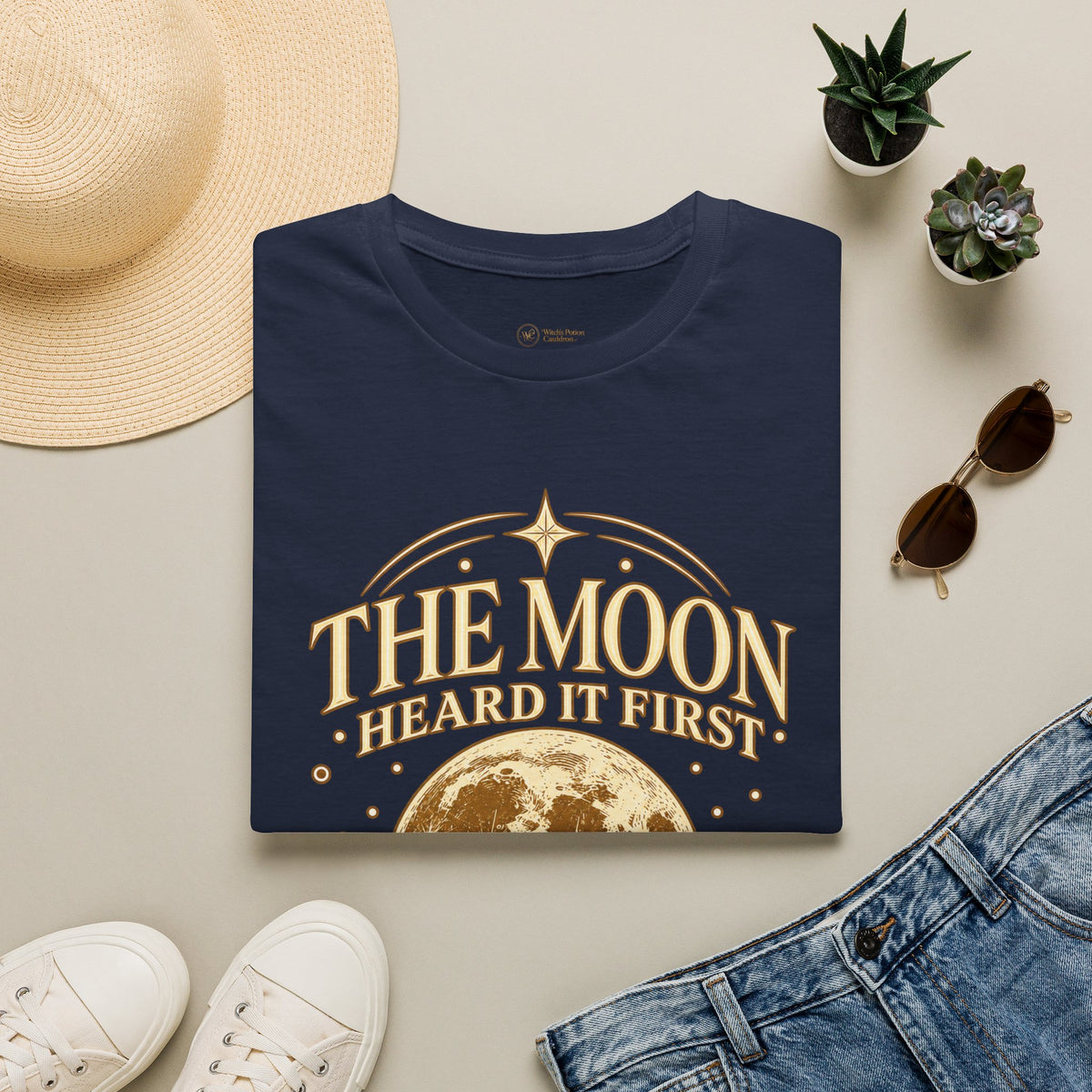 The Moon Heard It First celestial graphic T-shirt in black