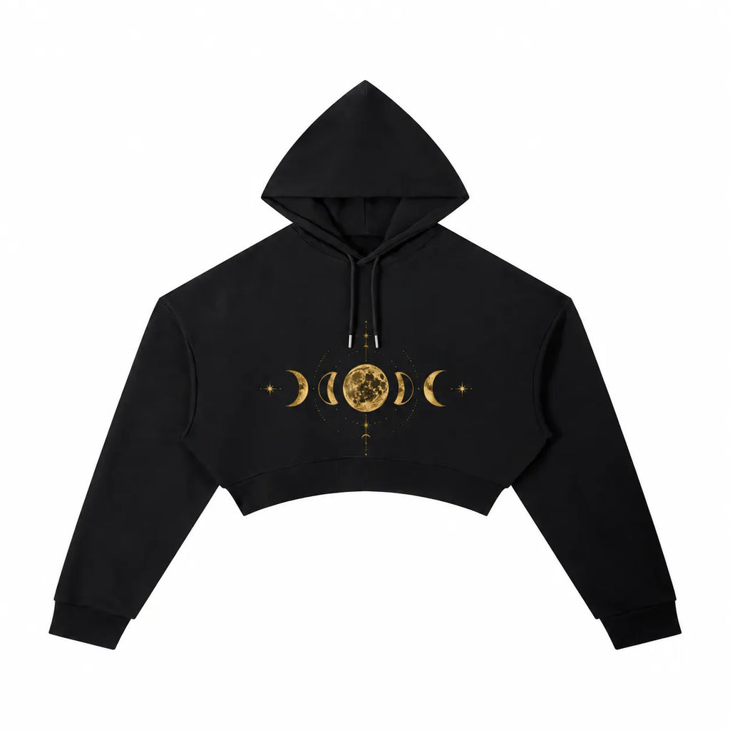 Moon Cycle Cropped Hoodie | Gold Lunar Phase Sweatshirt
