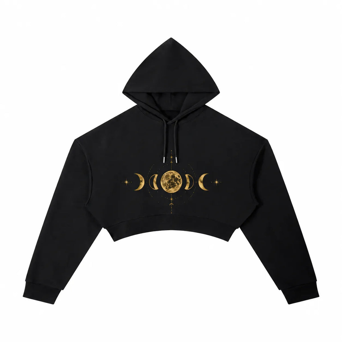 Moon Cycle Cropped Hoodie | Gold Lunar Phase Sweatshirt